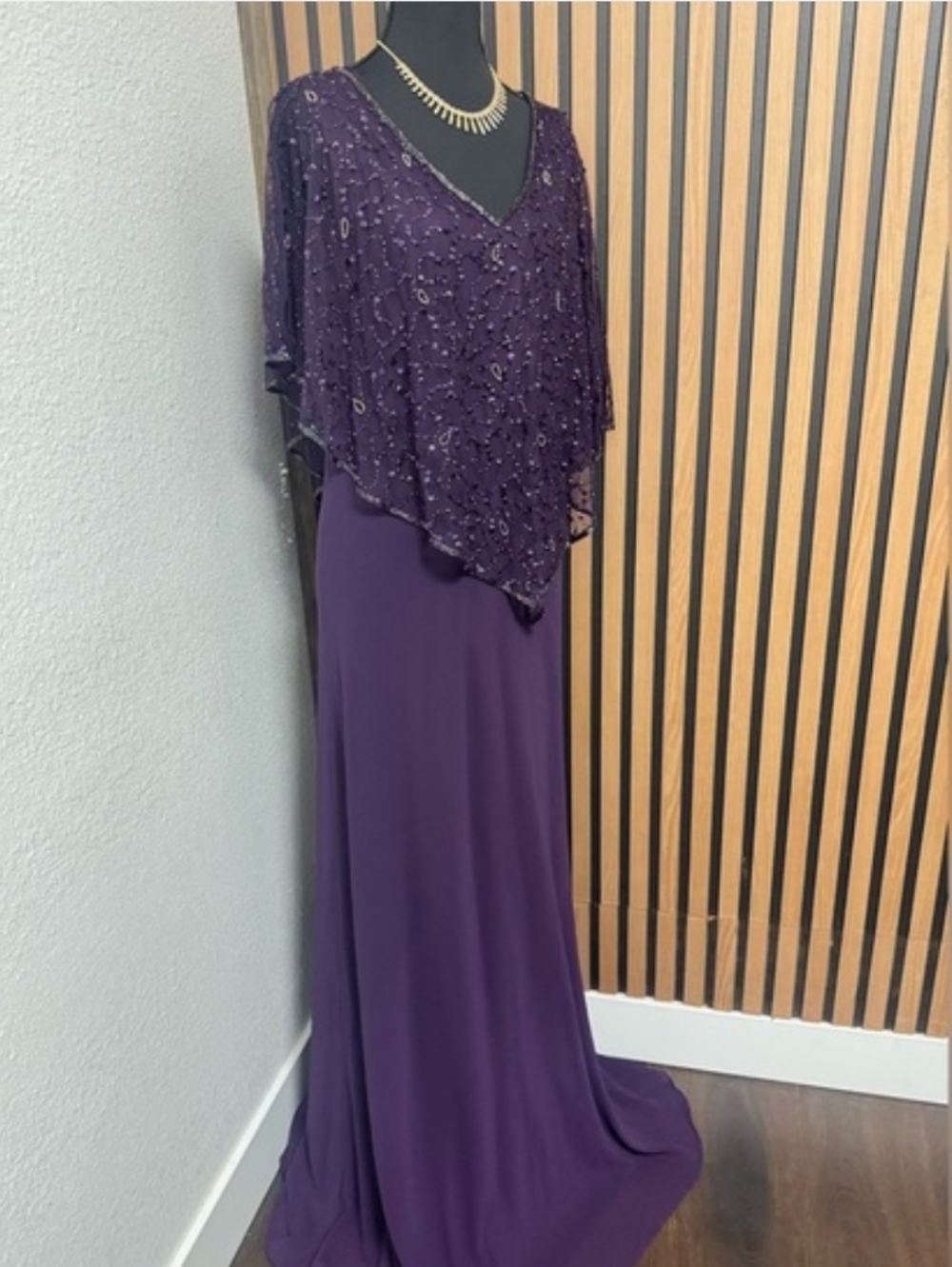 J Kara Purple Beaded Cape Gown - Picture 6 of 6